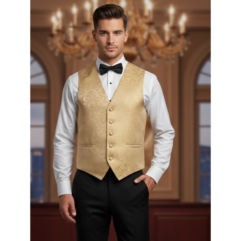 Vesuvio Napoli Men's Gold Paisley Tuxedo‎ Vest Waistcoat XS Wedding Groomsman XS